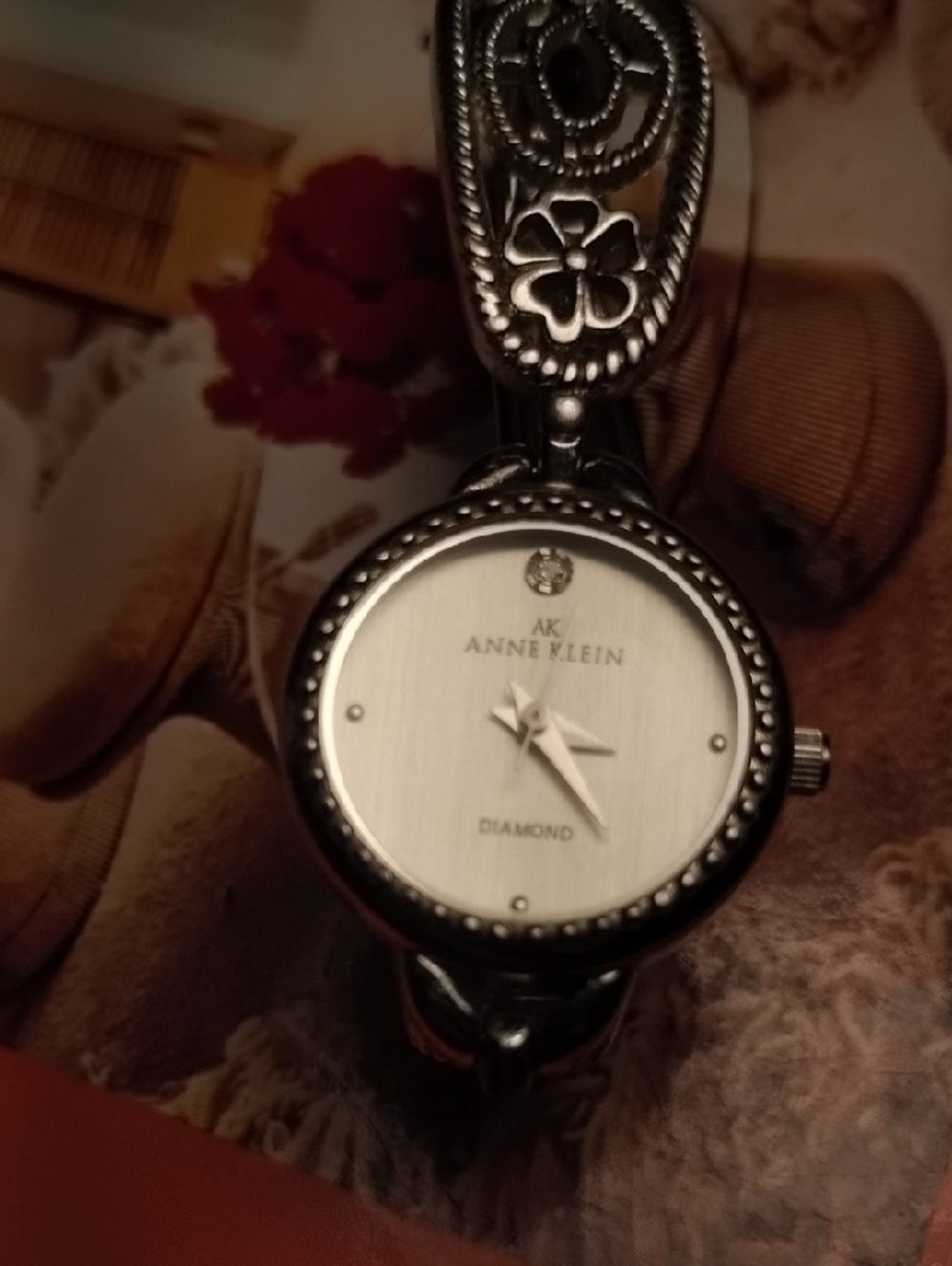 Anne Klein Silver Floral Accent Bracelet Watch